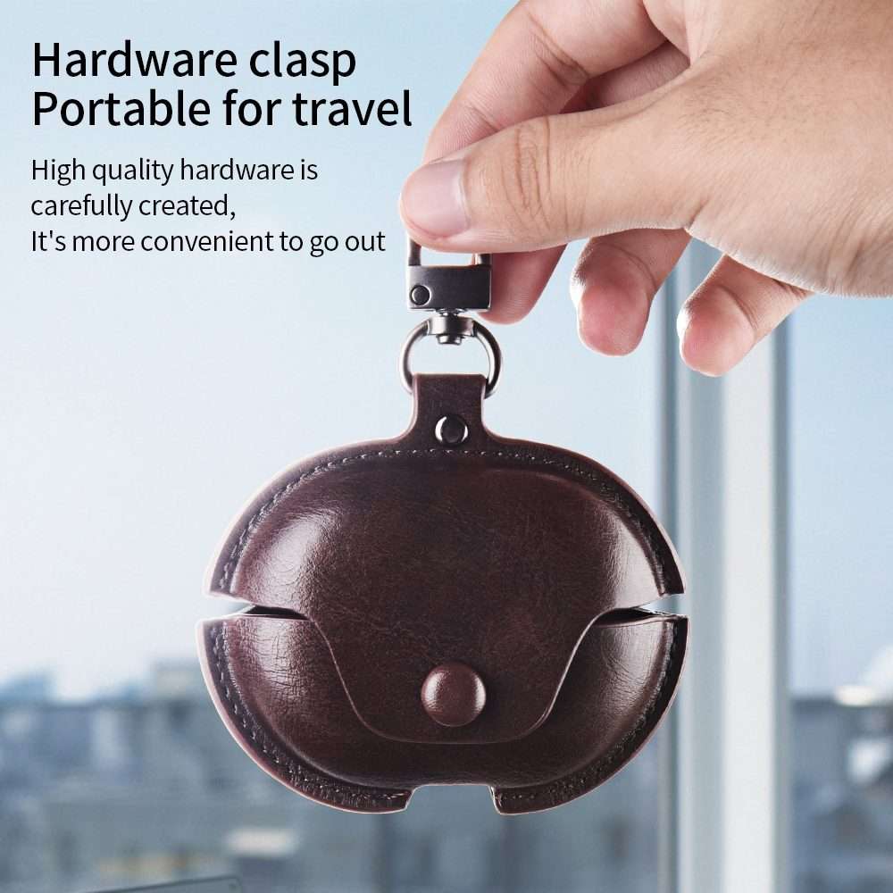 For Huawei FreeBuds Pro 2 Business Leather Earphone Protective Case with Hook(Black)