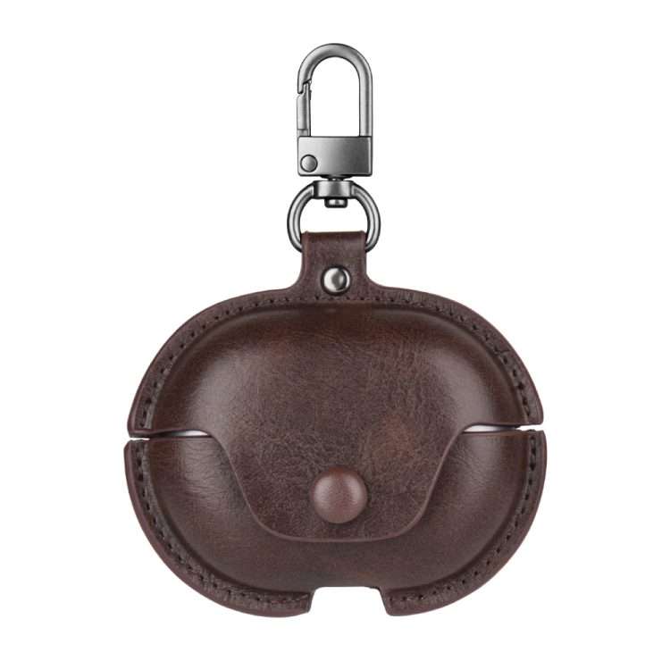 For Huawei FreeBuds Pro 2 Business Leather Earphone Protective Case with Hook(Dark Brown)