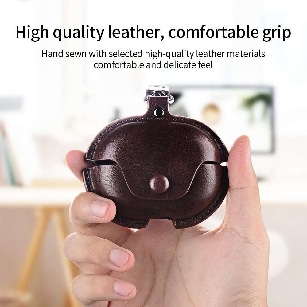 For Huawei FreeBuds Pro 2 Business Leather Earphone Protective Case with Hook(Light Brown)
