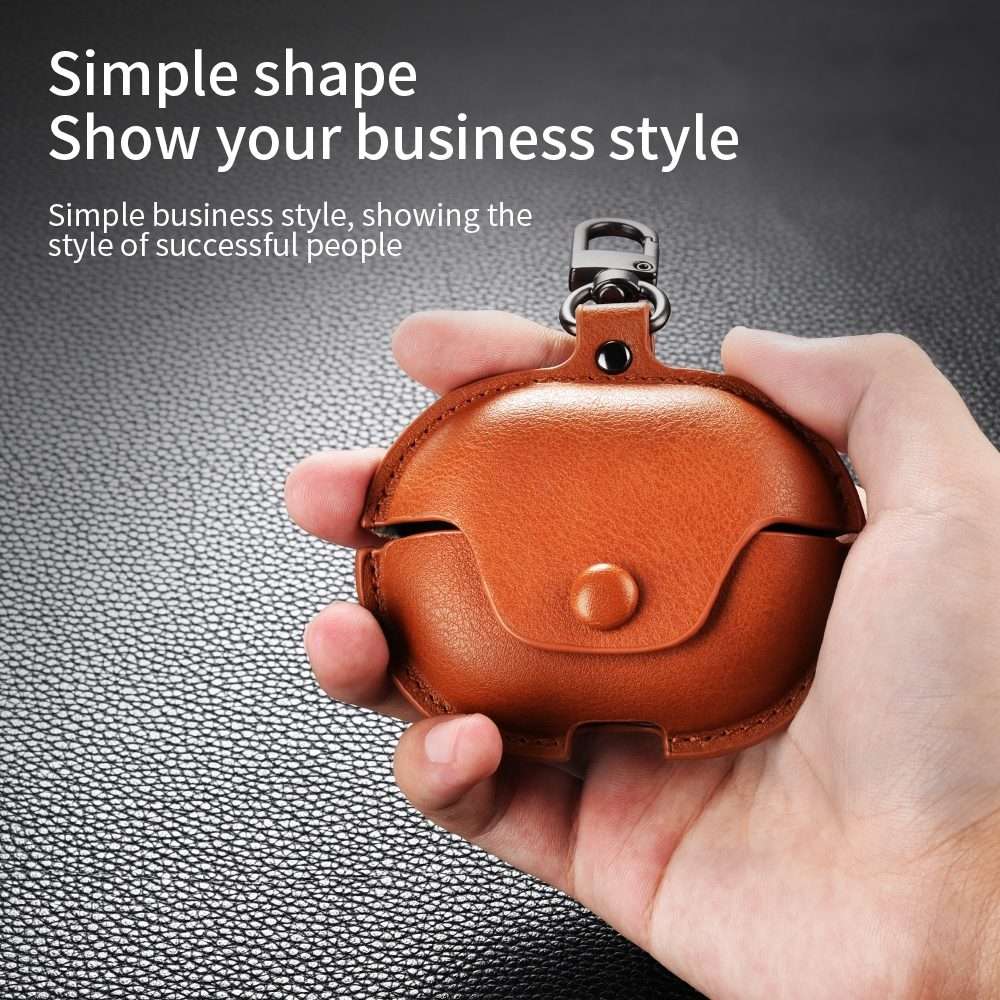 For Huawei FreeBuds Pro Business Leather Earphone Protective Case with Hook(Light Brown)