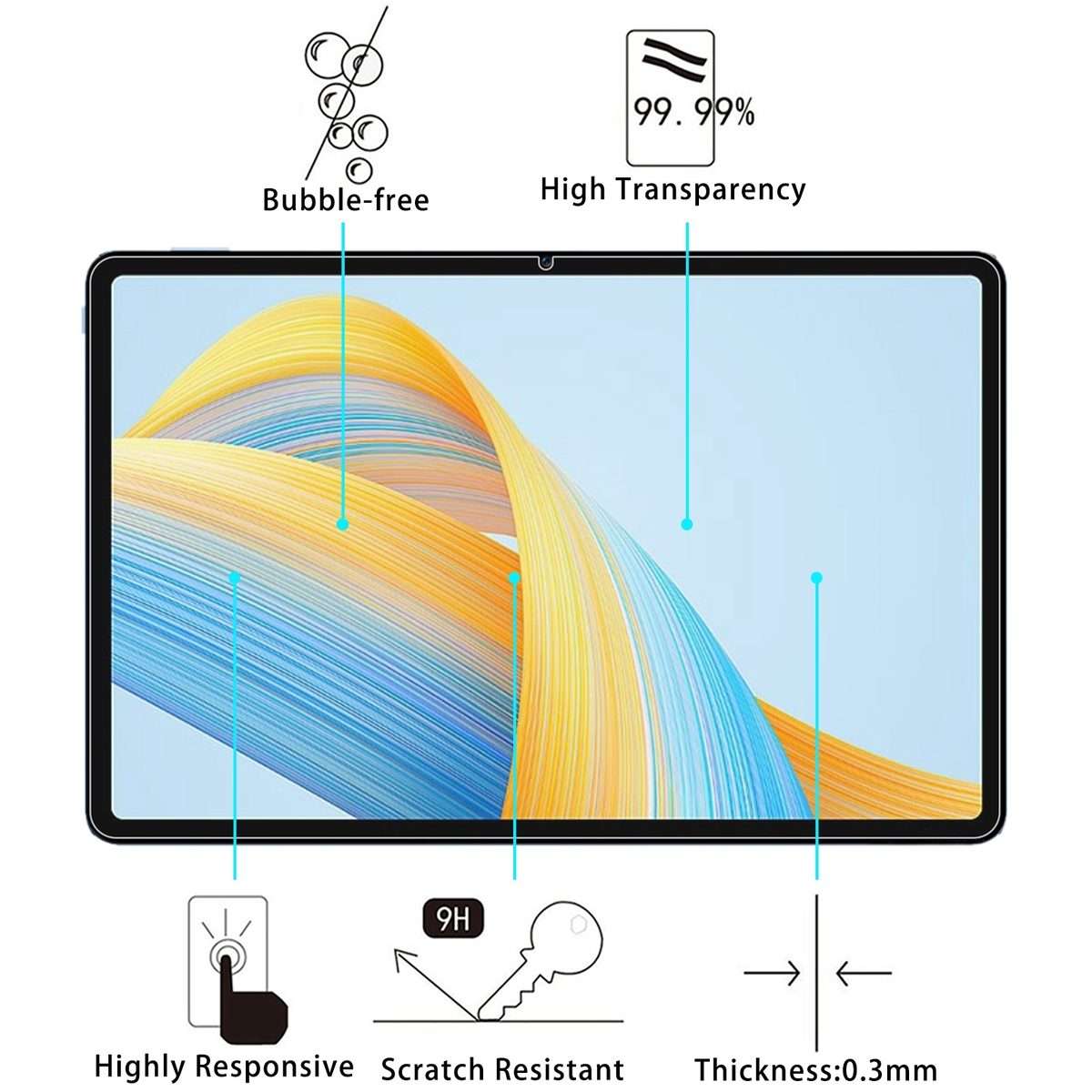 For Honor Pad 10 / Pad V8 Pro / Pad 9 2pcs 9H 2.5D Explosion-proof Tempered Tablet Glass Film