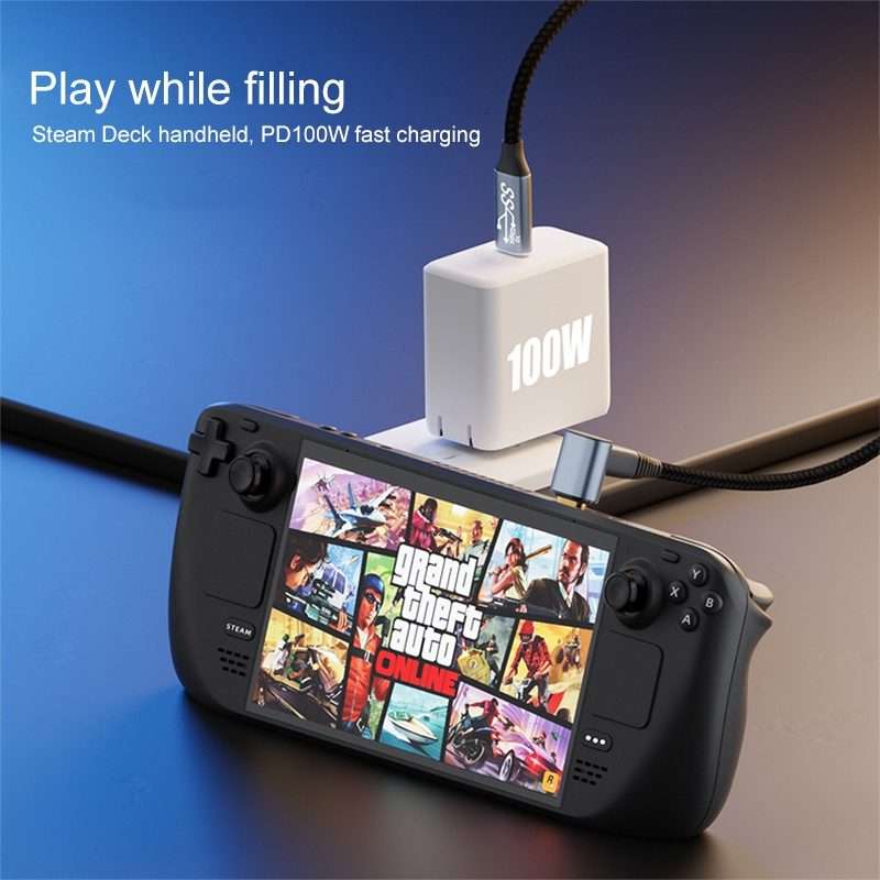 For Steam Deck Gen2 100W USB-C/Type-C Male to USB-C/Type-C Male Stereo Curved Data Cable ... 0.5m