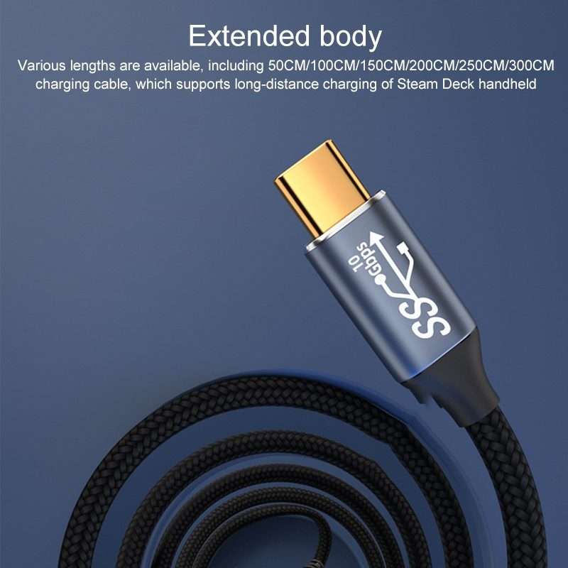 For Steam Deck Gen2 100W USB-C/Type-C Male to USB-C/Type-C Male Stereo Curved Data Cable ... 1.5m