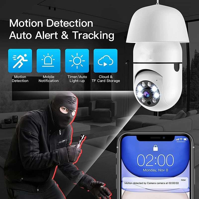 ESCAM 2.0MP 1080P Light Bulb WiFi Camera, Support IR Night Vision / Motion Detection / Two-way Voi