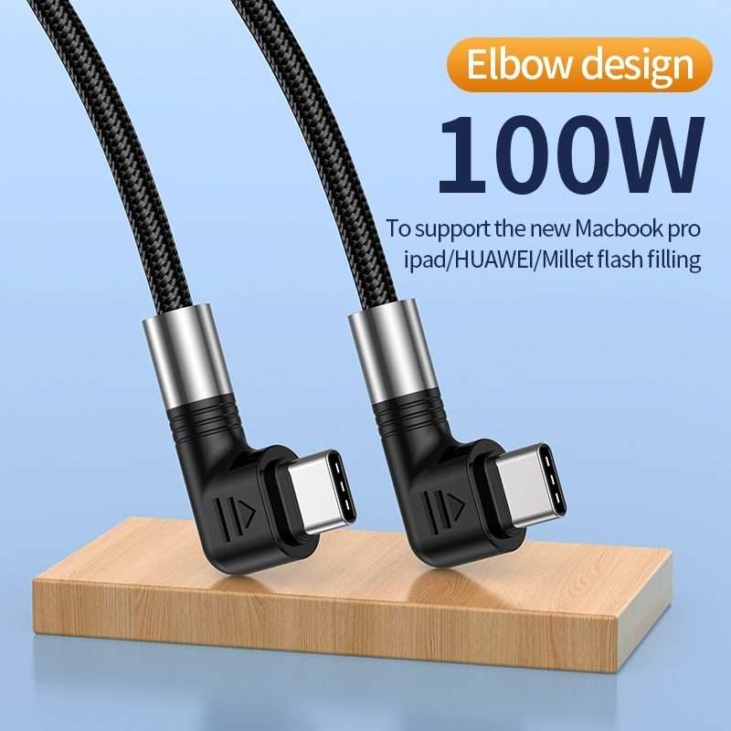 A9 100W USB-C/Type-C to USB-C/Type-C Double Elbow Data Cable, Length:0.5m