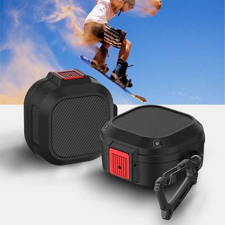 Wireless Earphones Silicone Case with Switch & Carabiner for Samsung Galaxy Buds L ... (Black Red)