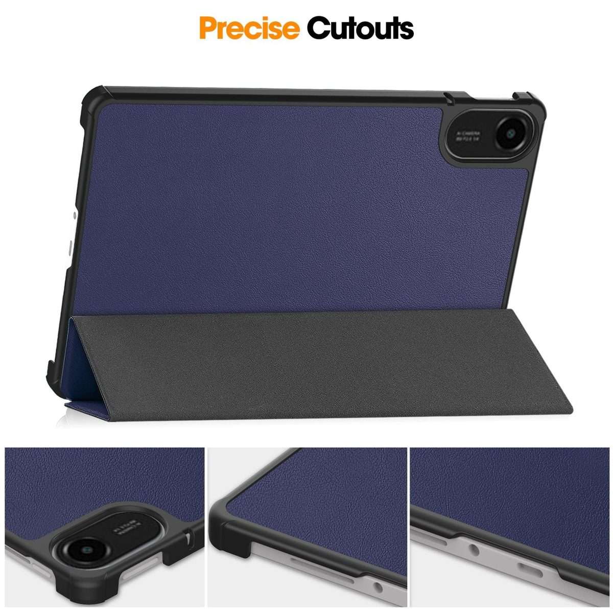 For Xiaomi Redmi Pad 2 Custer Texture 3-Fold Holder Leather Smart Tablet Case(Dark Blue)