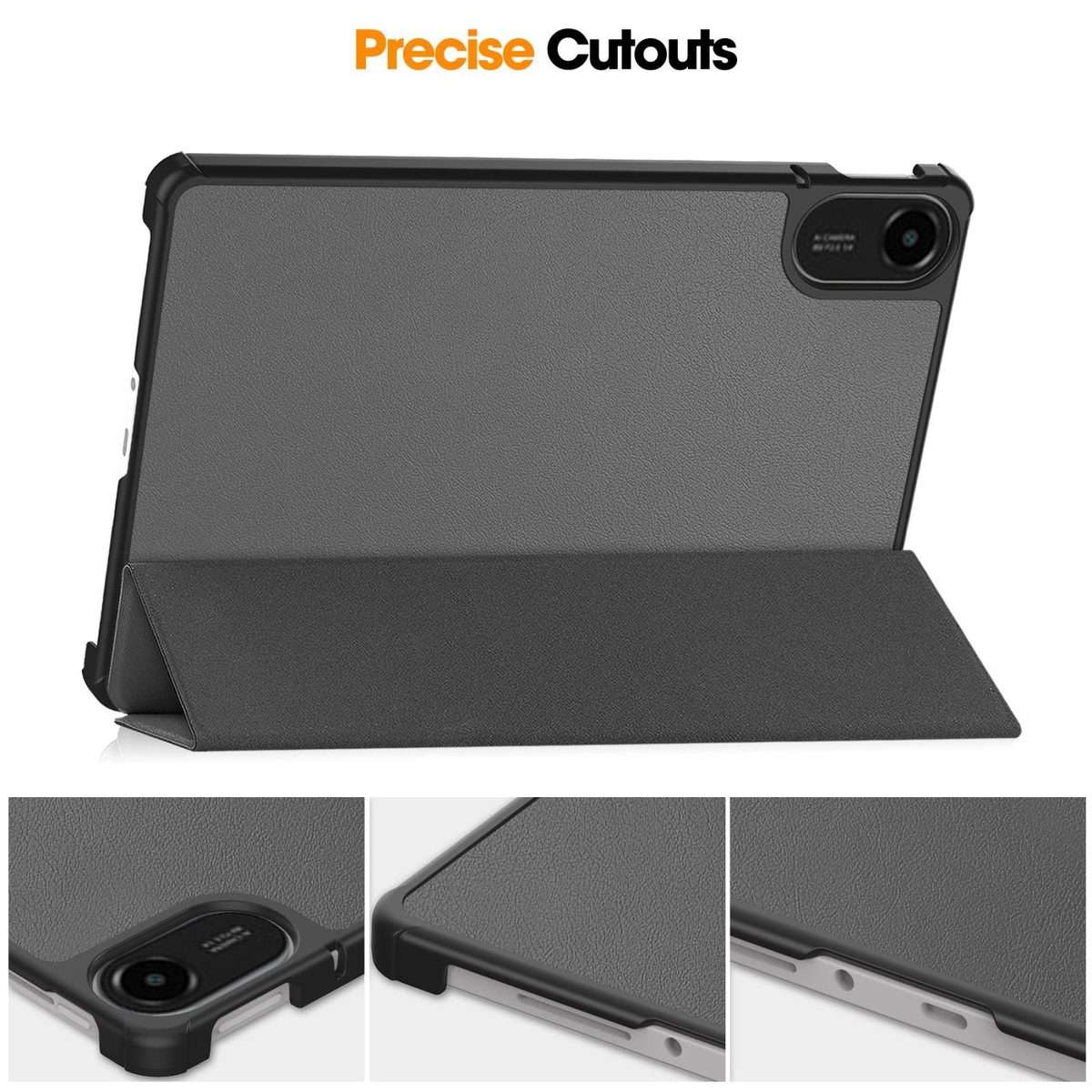 For Xiaomi Redmi Pad 2 Custer Texture 3-Fold Holder Leather Smart Tablet Case(Grey)