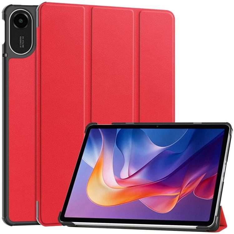 For Xiaomi Redmi Pad 2 Custer Texture 3-Fold Holder Leather Smart Tablet Case(Red)