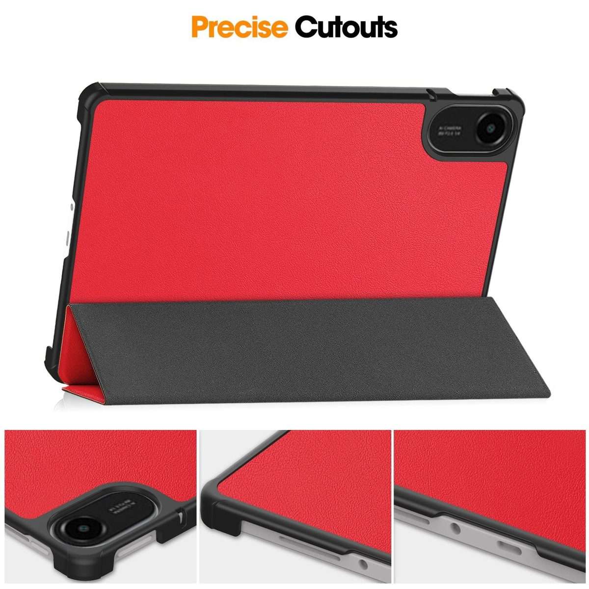 For Xiaomi Redmi Pad 2 Custer Texture 3-Fold Holder Leather Smart Tablet Case(Red)