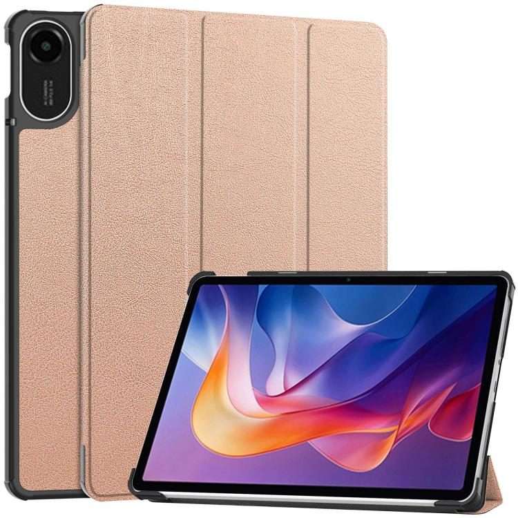 For Xiaomi Redmi Pad 2 Custer Texture 3-Fold Holder Leather Smart Tablet Case(Rose Gold)
