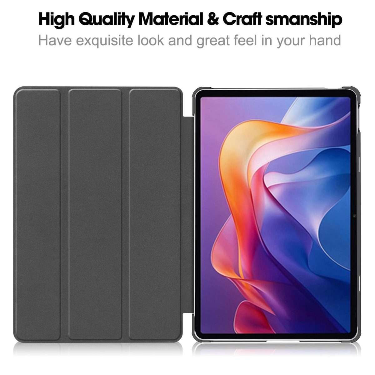 For Xiaomi Redmi Pad 2 Custer Texture 3-Fold Holder Leather Smart Tablet Case(Rose Gold)