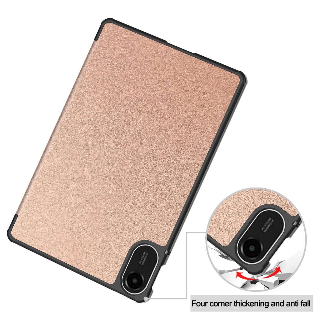 For Xiaomi Redmi Pad 2 Custer Texture 3-Fold Holder Leather Smart Tablet Case(Rose Gold)