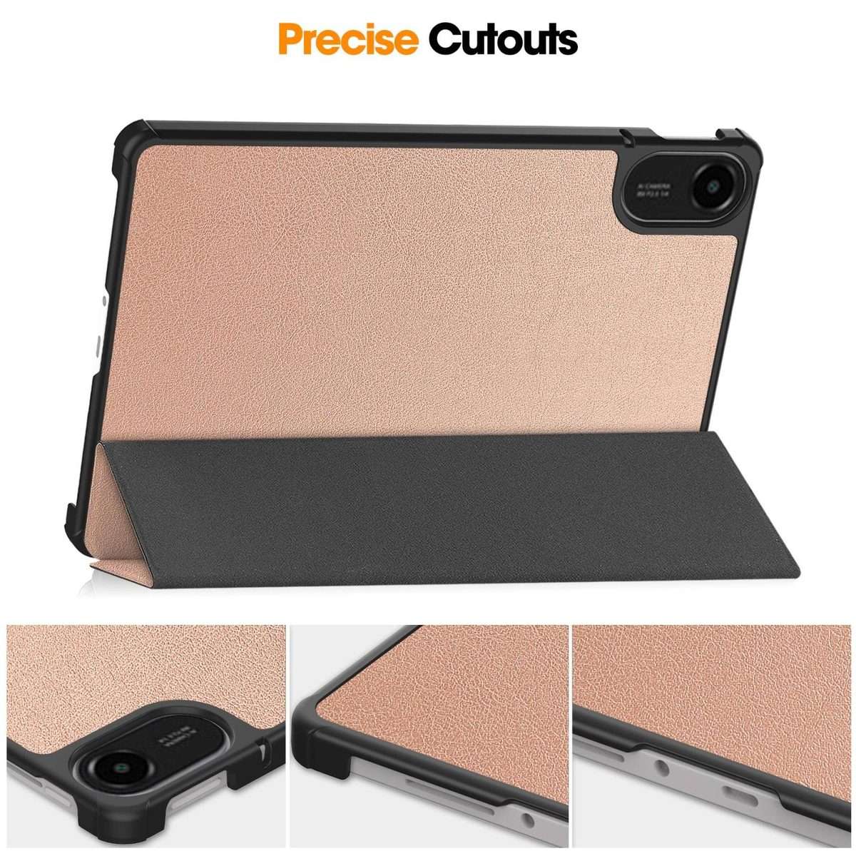 For Xiaomi Redmi Pad 2 Custer Texture 3-Fold Holder Leather Smart Tablet Case(Rose Gold)