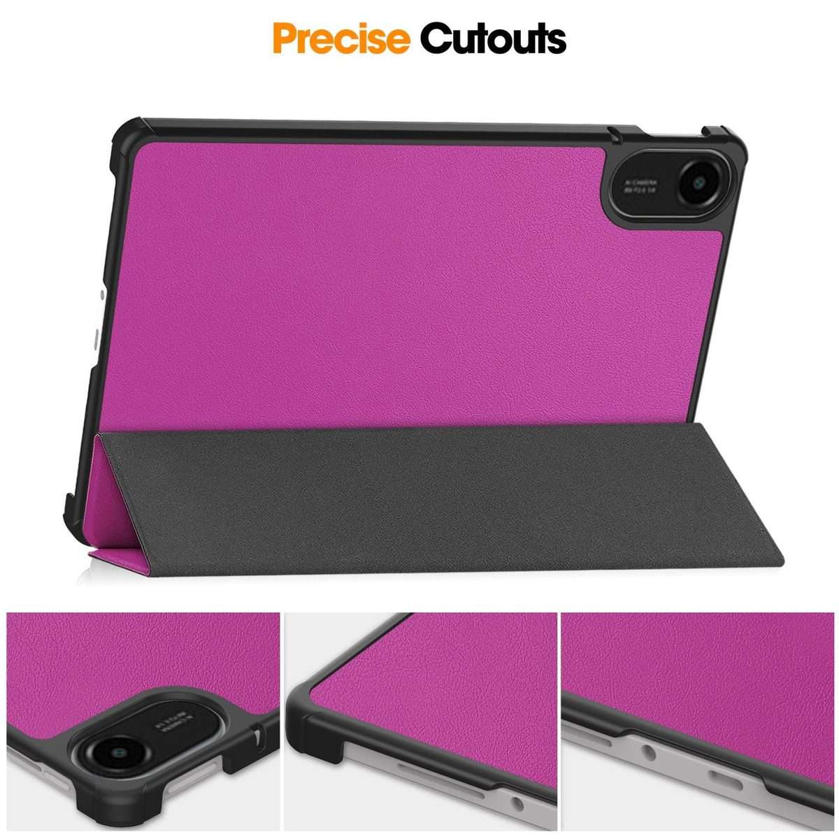 For Xiaomi Redmi Pad 2 Custer Texture 3-Fold Holder Leather Smart Tablet Case(Purple)
