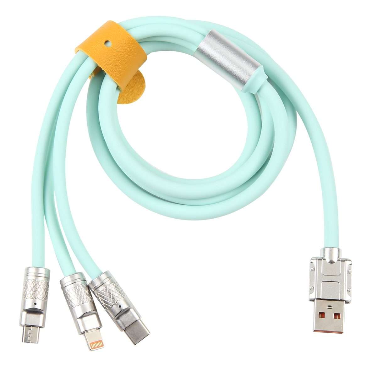 Mech Series 6A 120W 3 in 1 Metal Plug Silicone Fast Charging Data Cable, Length: 1.2m(Mint Green)