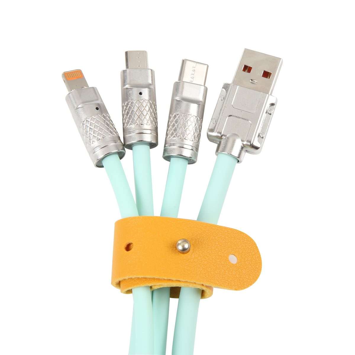 Mech Series 6A 120W 3 in 1 Metal Plug Silicone Fast Charging Data Cable, Length: 1.2m(Mint Green)