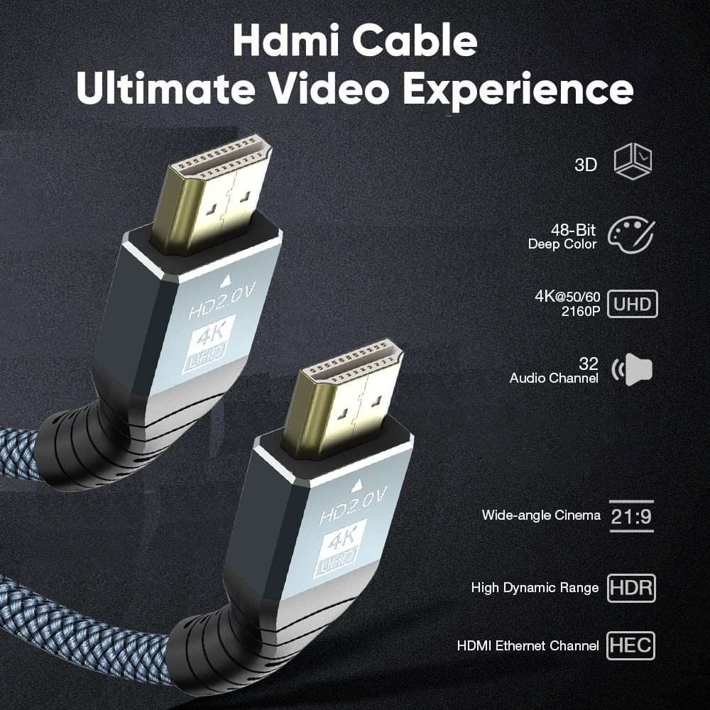 2m HDMI 2.0 Version 4K 60Hz HD Cable(Grey)