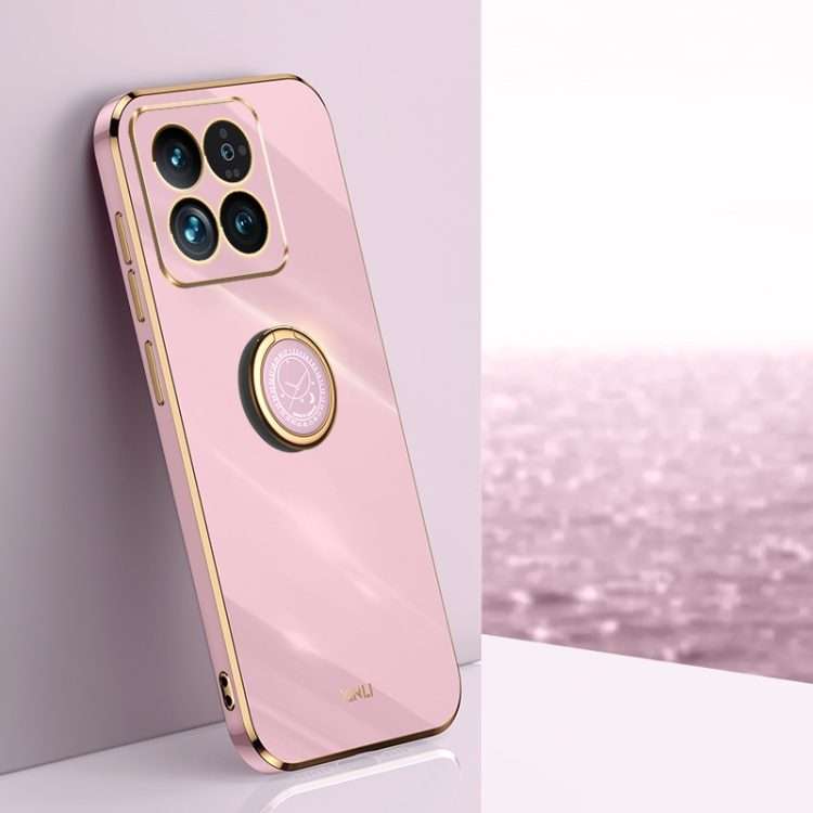 For Xiaomi 14 Pro XINLI Straight Edge 6D Electroplate TPU Phone Case with Ring ... (Cherry Purple)