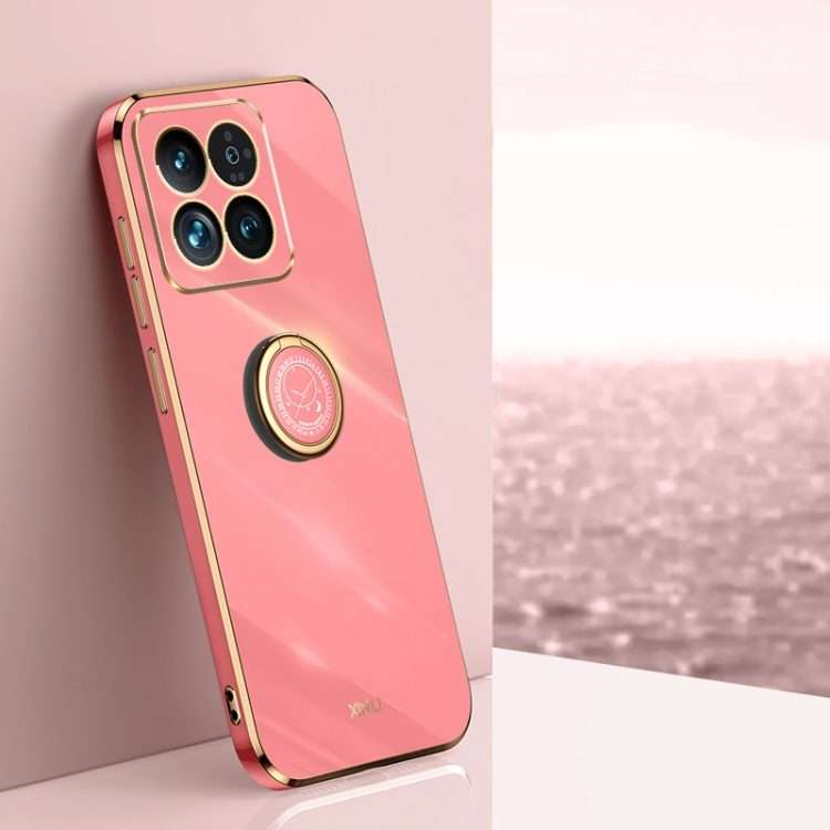 For Xiaomi 14 Pro XINLI Straight Edge 6D Electroplate TPU Phone Case with Ring ... (Hawthorn Red)