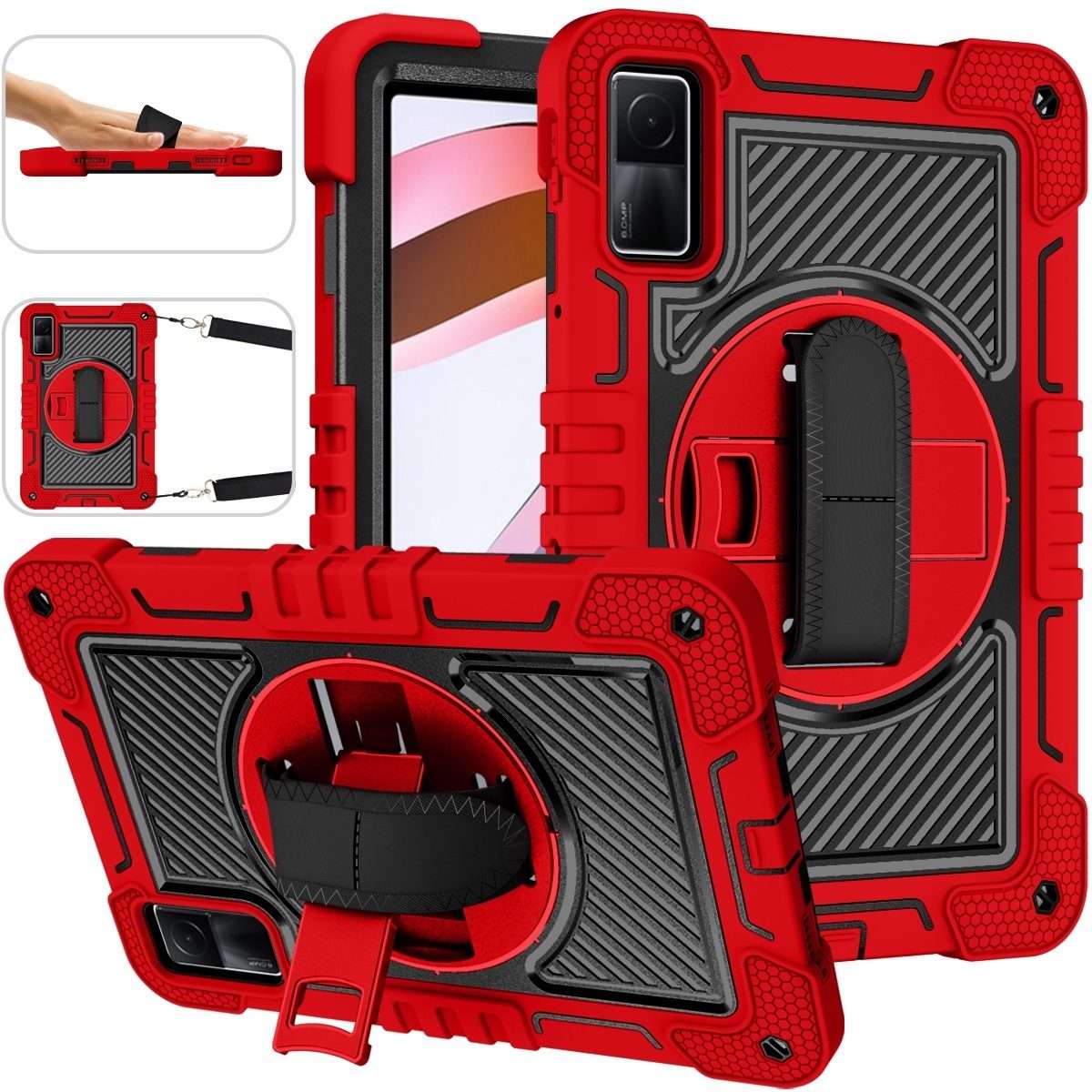 For Xiaomi Redmi Pad 10.61 360 Degree Rotation PC Contrast Silicone Tablet Case(Red + Black)