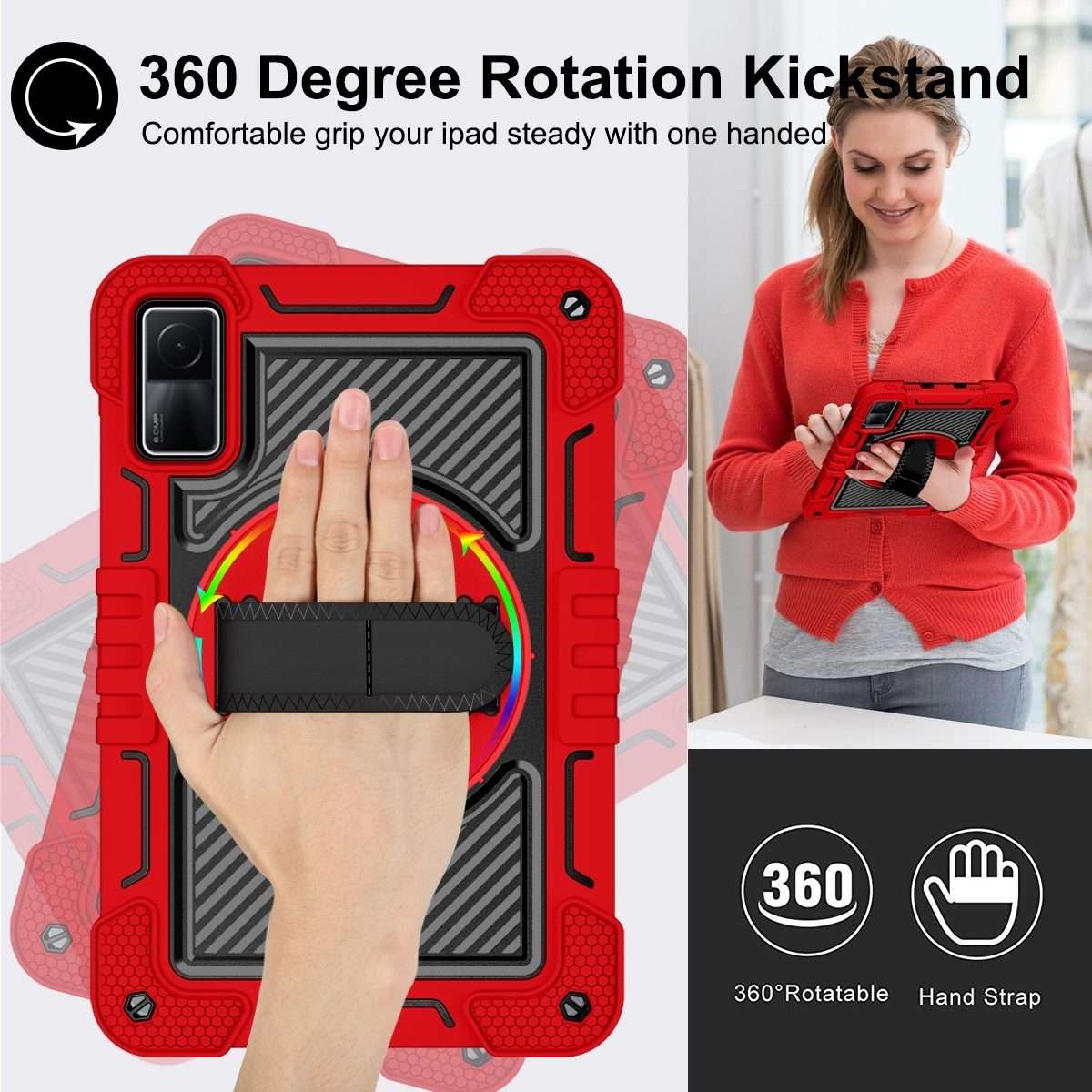 For Xiaomi Redmi Pad 10.61 360 Degree Rotation PC Contrast Silicone Tablet Case(Red + Black)