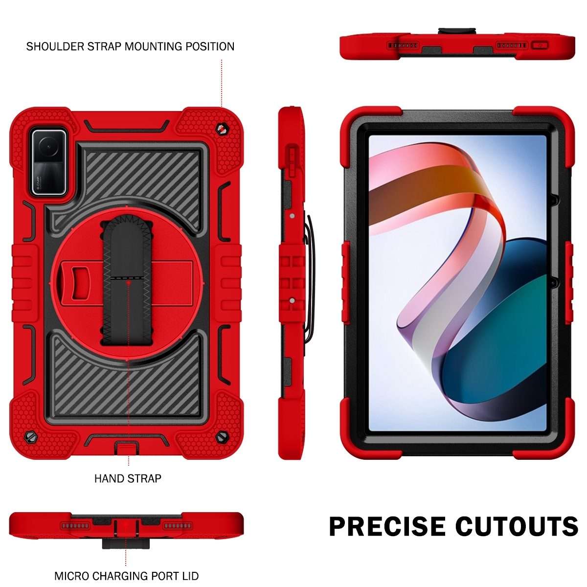 For Xiaomi Redmi Pad 10.61 360 Degree Rotation PC Contrast Silicone Tablet Case(Red + Black)