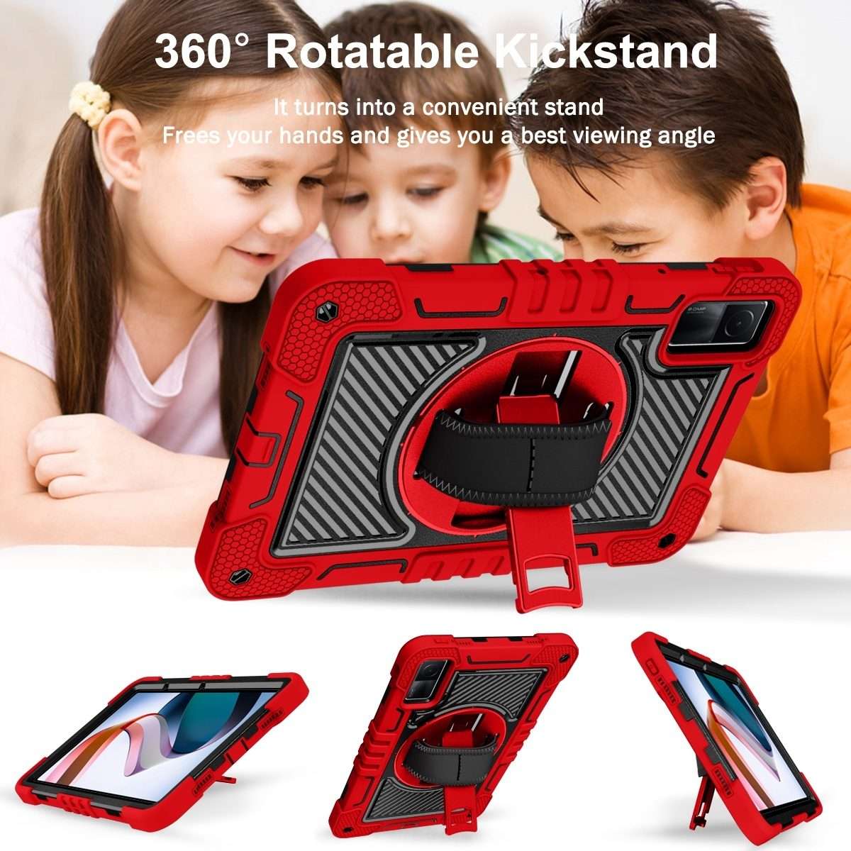 For Xiaomi Redmi Pad 10.61 360 Degree Rotation PC Contrast Silicone Tablet Case(Red + Black)