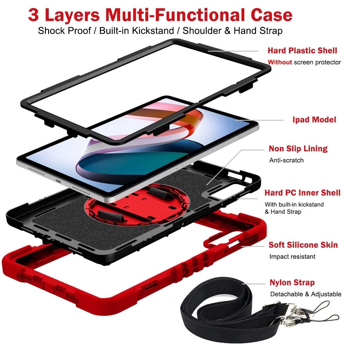 For Xiaomi Redmi Pad 10.61 360 Degree Rotation PC Contrast Silicone Tablet Case(Red + Black)