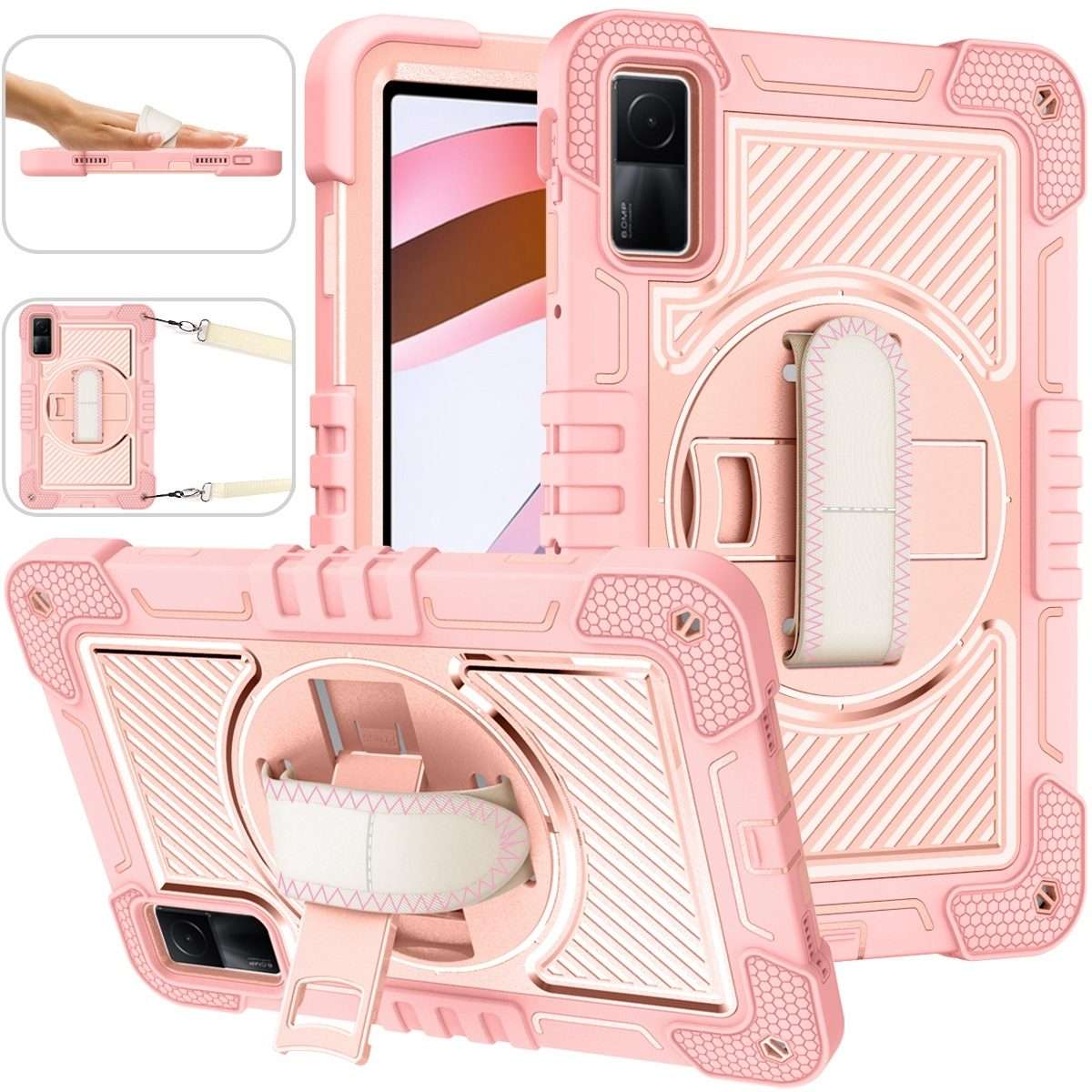 For Xiaomi Redmi Pad 10.61 360 Degree Rotation PC Contrast Silicone Tablet Case(Rose Gold)