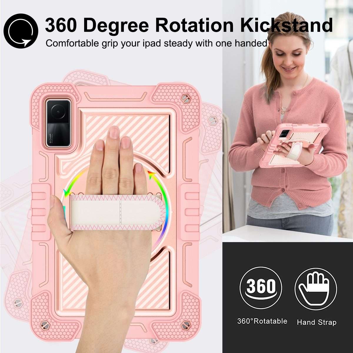 For Xiaomi Redmi Pad 10.61 360 Degree Rotation PC Contrast Silicone Tablet Case(Rose Gold)