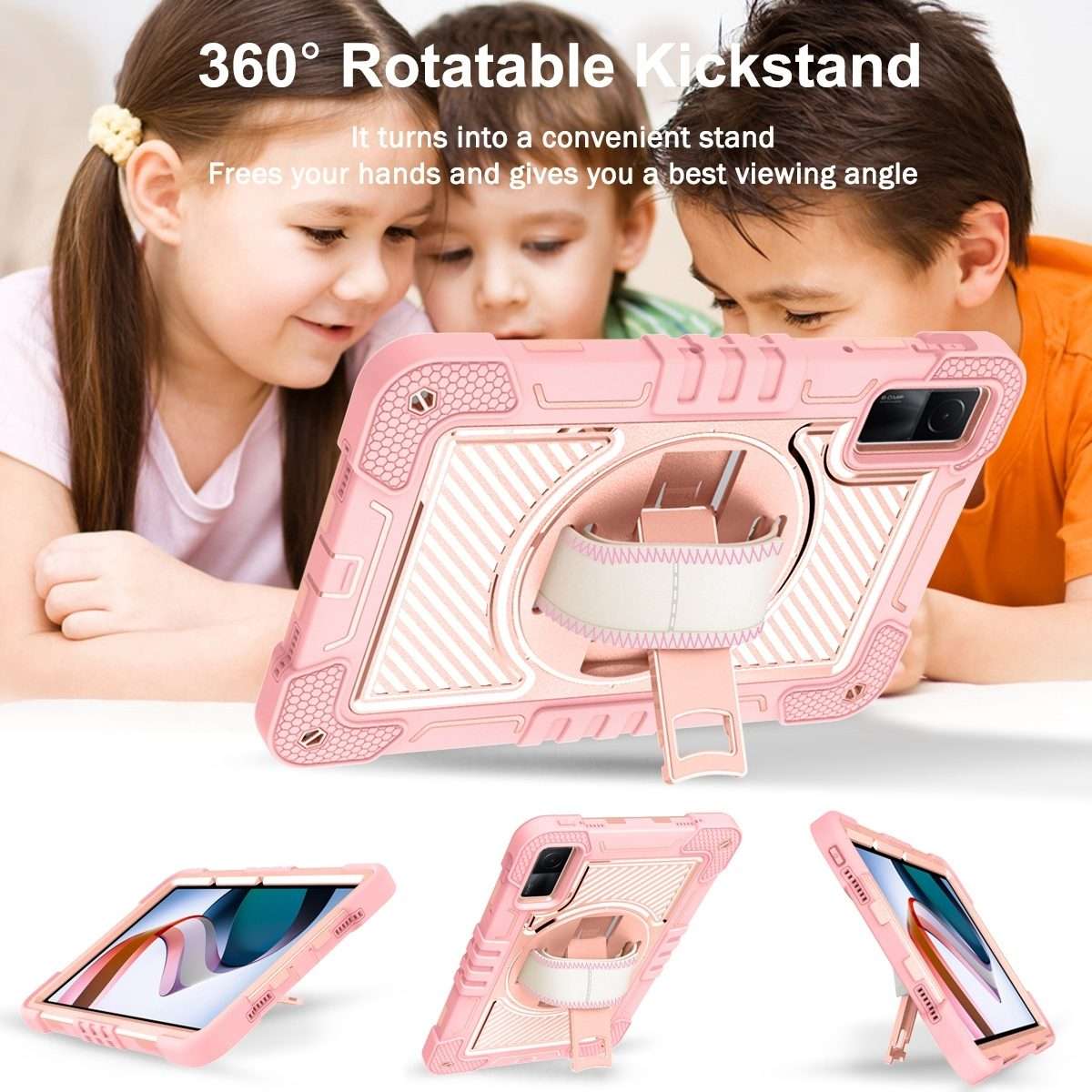 For Xiaomi Redmi Pad 10.61 360 Degree Rotation PC Contrast Silicone Tablet Case(Rose Gold)