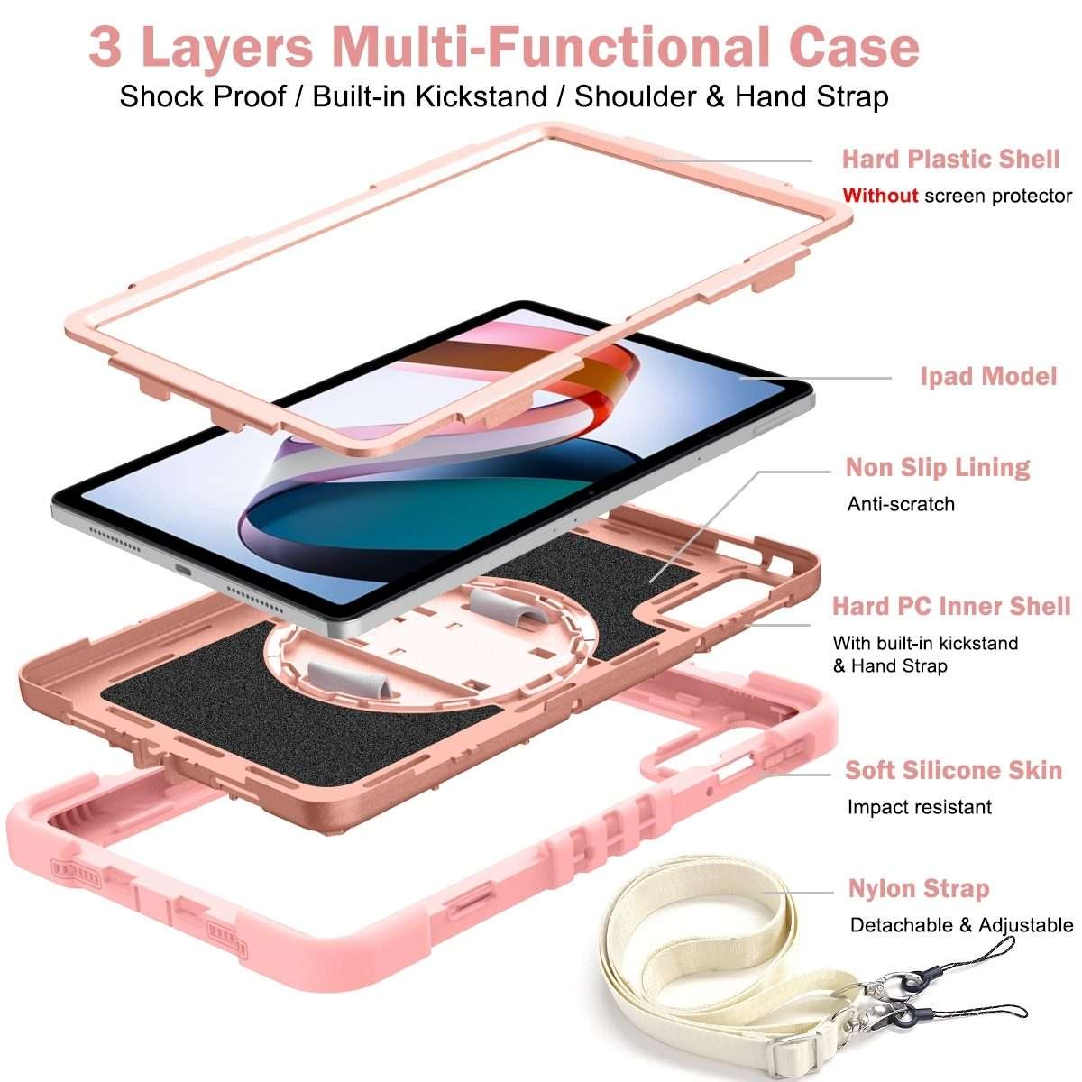 For Xiaomi Redmi Pad 10.61 360 Degree Rotation PC Contrast Silicone Tablet Case(Rose Gold)