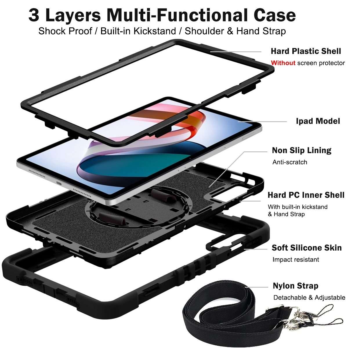 For Xiaomi Redmi Pad 10.61 360 Degree Rotation PC Contrast Silicone Tablet Case(Black)