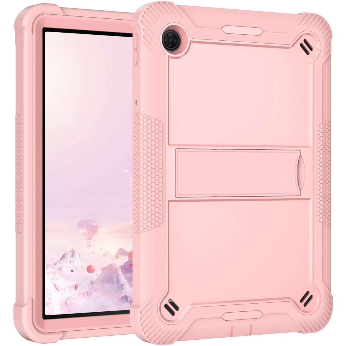 For TCL Tab 10 5G Shockproof Silicone Hybrid PC Tablet Case with Holder(Rose Gold)