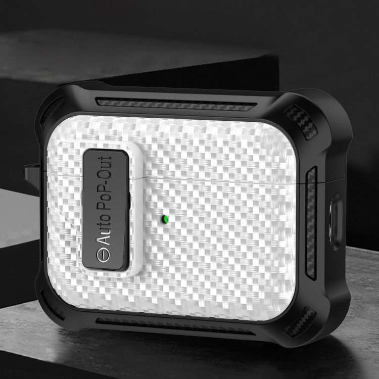 For AirPods Pro Alpha Carbon Fiber Wireless Bluetooth Earphone Protective Case(White)