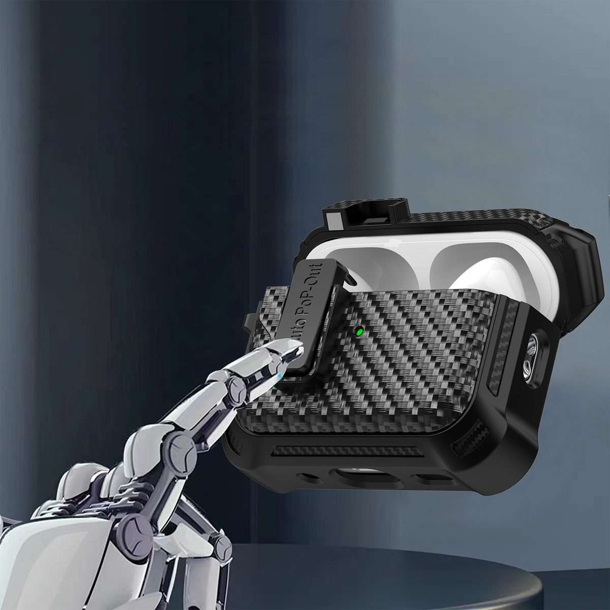 For AirPods Pro Alpha Carbon Fiber Wireless Bluetooth Earphone Protective Case(Black)