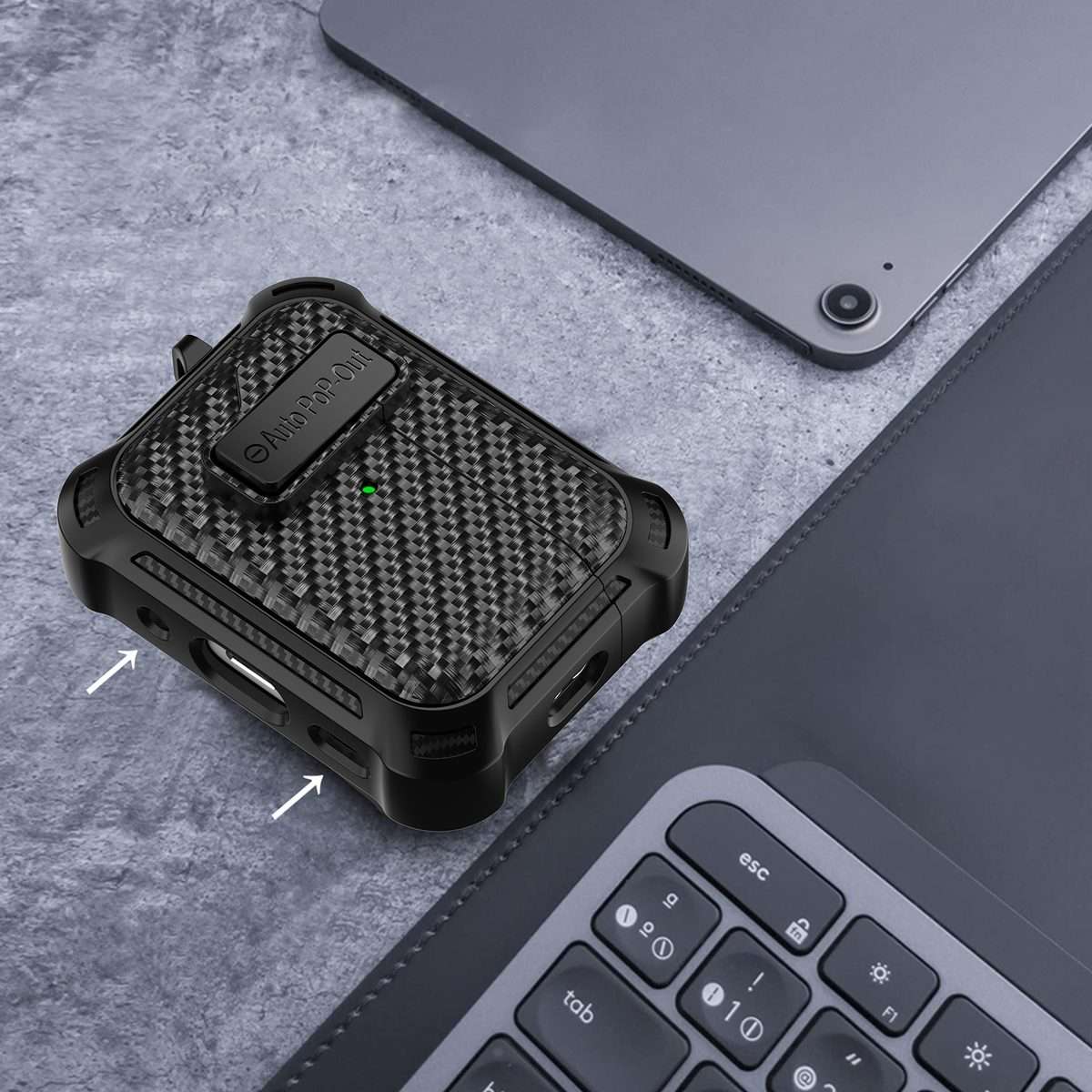 For AirPods Pro Alpha Carbon Fiber Wireless Bluetooth Earphone Protective Case(Red)