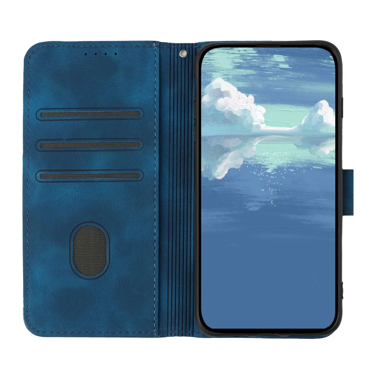 For iPhone 12 / 12 Pro Line Pattern Skin Feel Leather Phone Case(Royal Blue)
