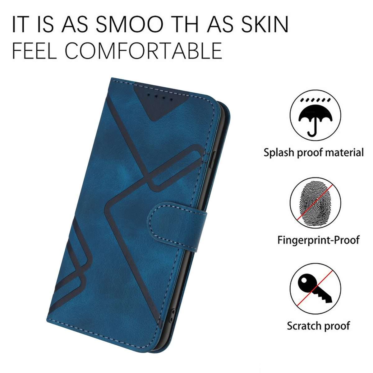 For iPhone 12 / 12 Pro Line Pattern Skin Feel Leather Phone Case(Royal Blue)