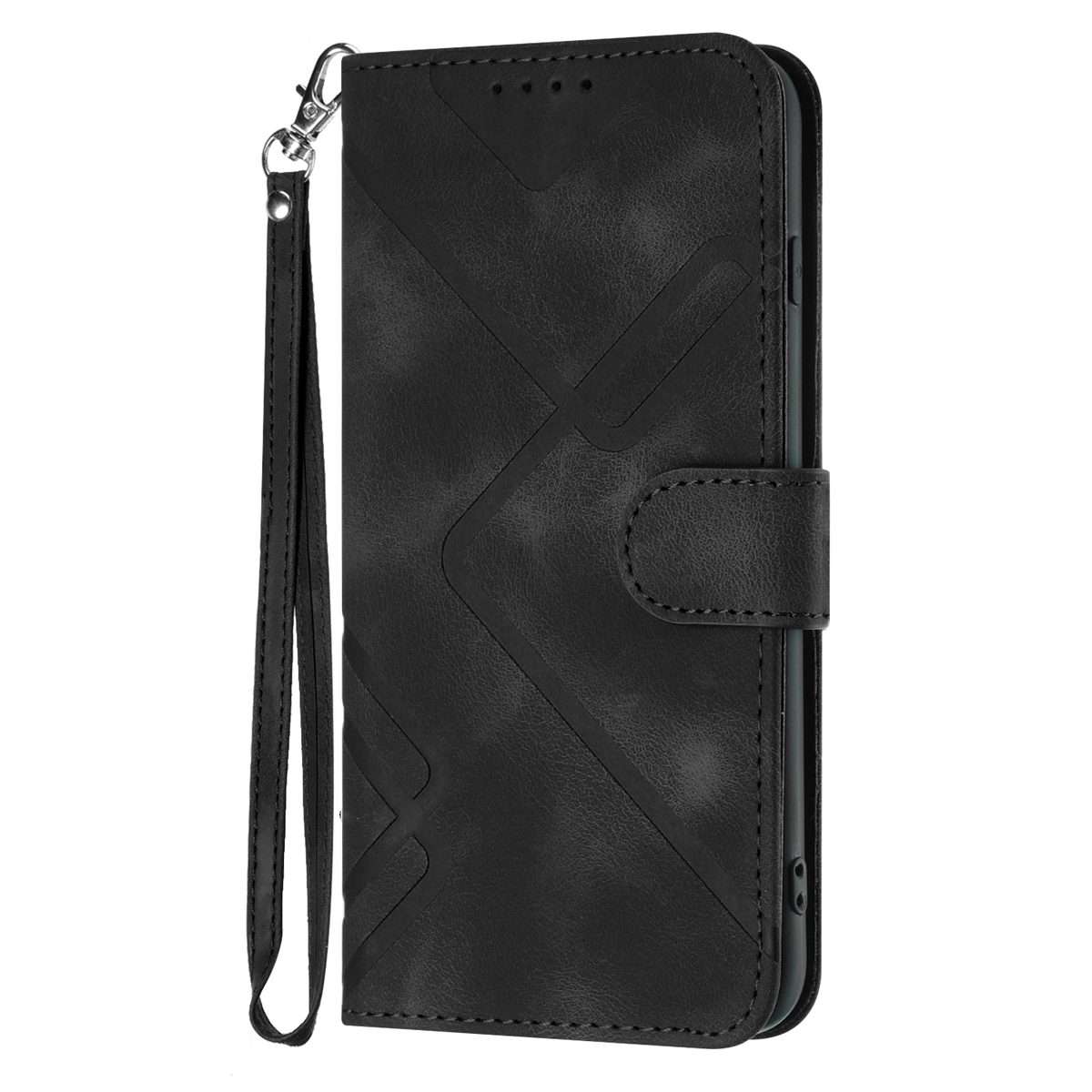 For iPhone 12 / 12 Pro Line Pattern Skin Feel Leather Phone Case(Black)