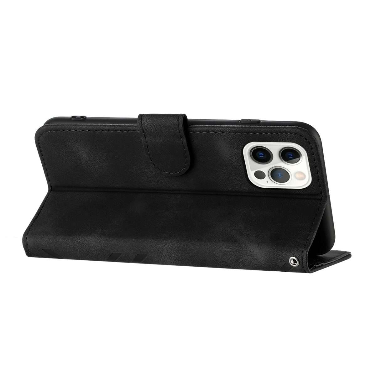 For iPhone 12 / 12 Pro Line Pattern Skin Feel Leather Phone Case(Black)
