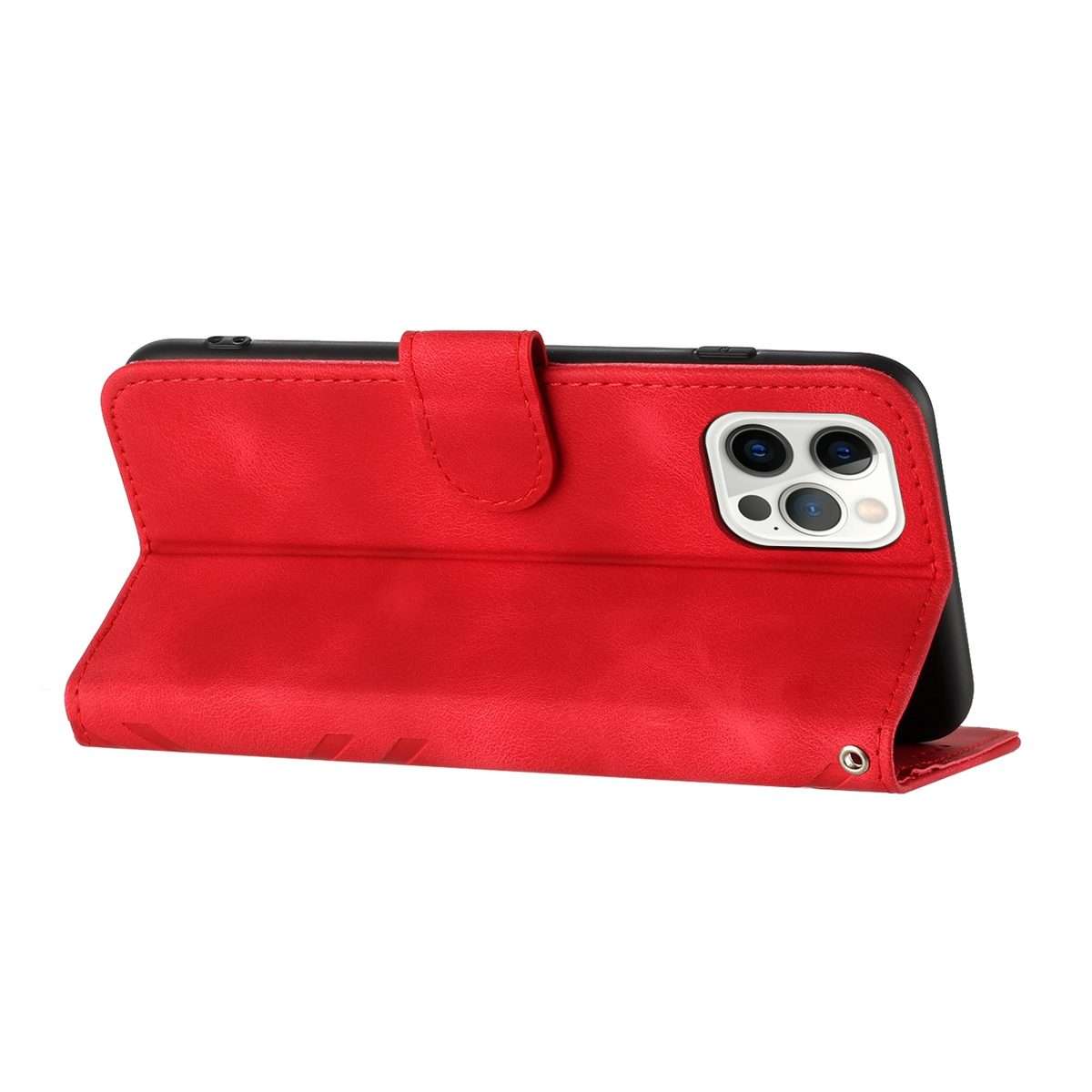For iPhone 12 Pro Max Line Pattern Skin Feel Leather Phone Case(Red)