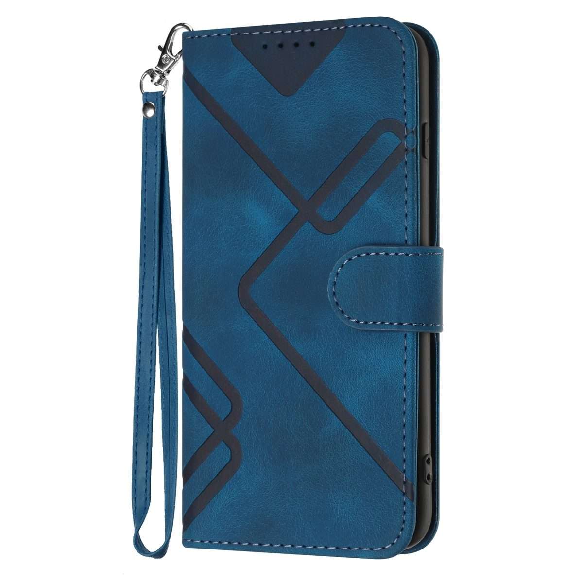 For iPhone 12 Pro Max Line Pattern Skin Feel Leather Phone Case(Royal Blue)