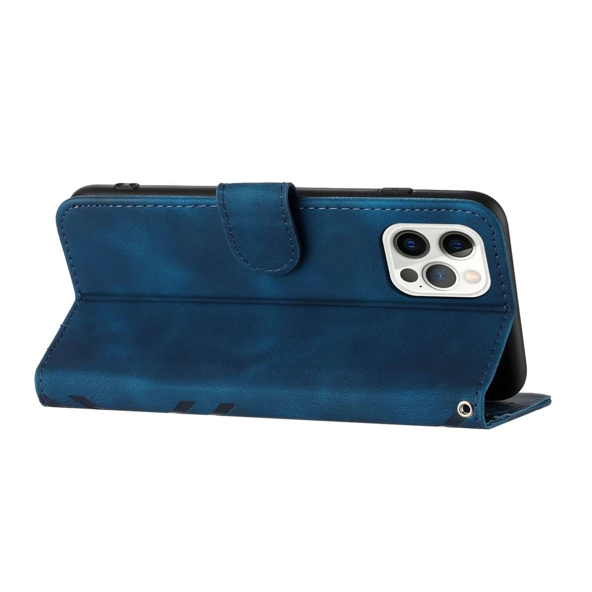 For iPhone 12 Pro Max Line Pattern Skin Feel Leather Phone Case(Royal Blue)
