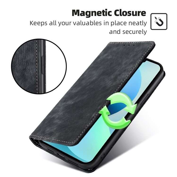 For Xiaomi 14 Pro RFID Anti-theft Brush Magnetic Leather Phone Case(Black)