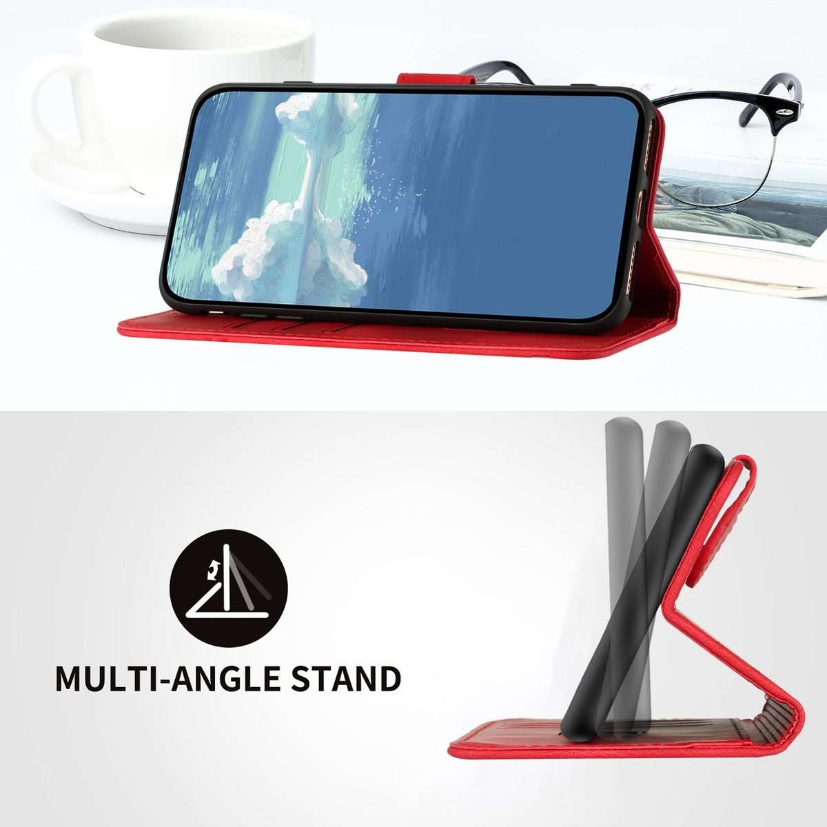 For Xiaomi 14 Pro Line Pattern Skin Feel Leather Phone Case(Red)