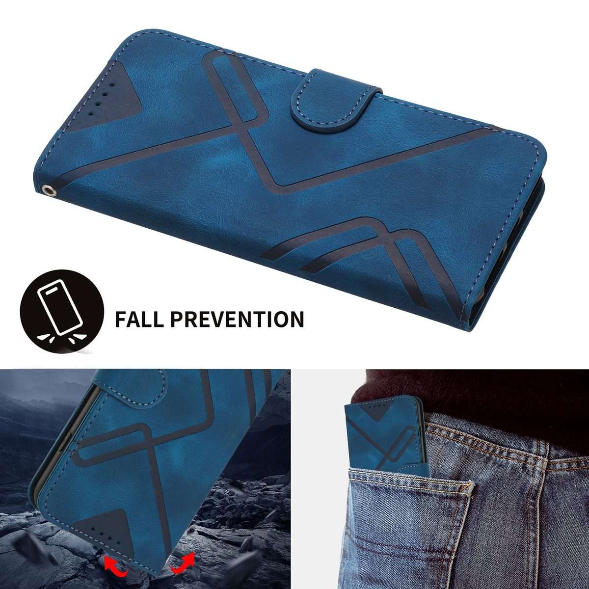For Xiaomi 14 Pro Line Pattern Skin Feel Leather Phone Case(Royal Blue)