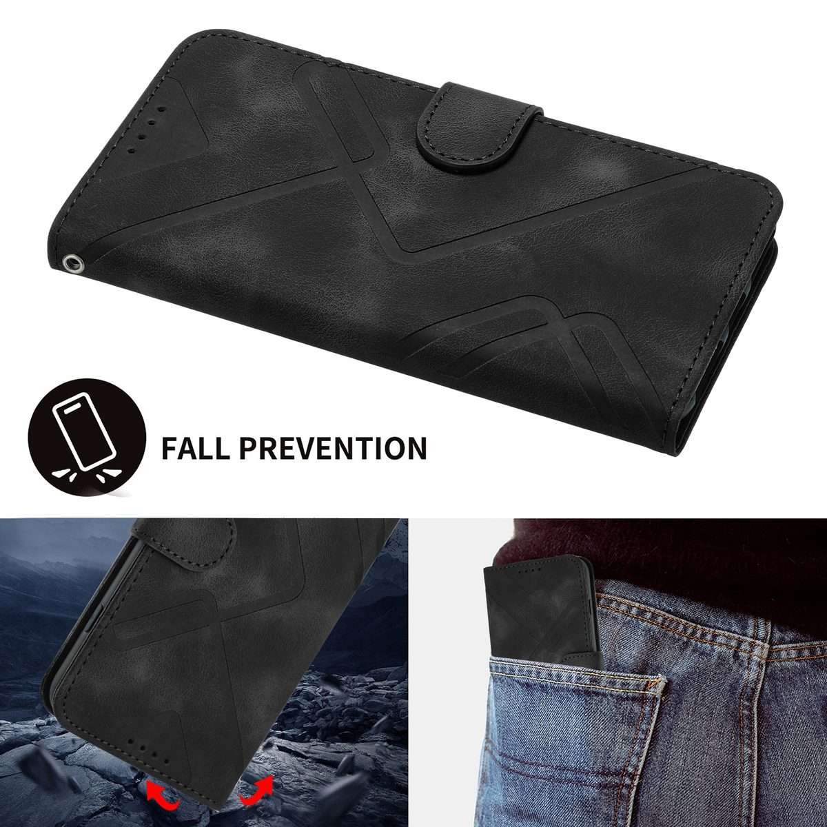 For Xiaomi 14 Pro Line Pattern Skin Feel Leather Phone Case(Black)