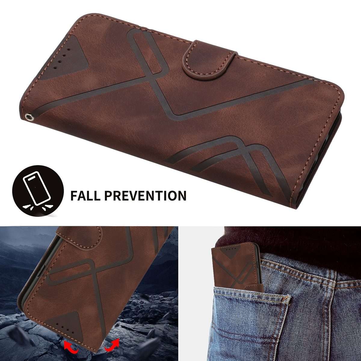 For Xiaomi 14 Pro Line Pattern Skin Feel Leather Phone Case(Coffee)